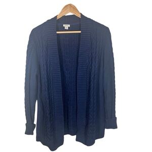 L.L. Bean Navy Blue Cable Knit Open Cardigan Long Sleeve 100% Cotton Size Medium